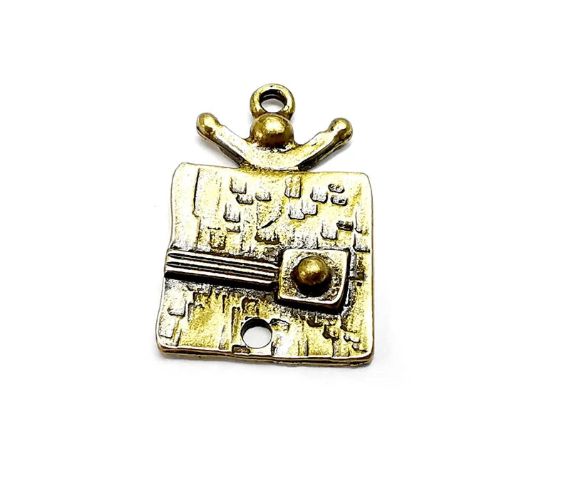 2 Bronze Dangle Charms, Boho Charms, Rustic Charms, Earring Charms, Bronze Pendant, Necklace Parts, Antique Bronze Plated 25x16mm G35197