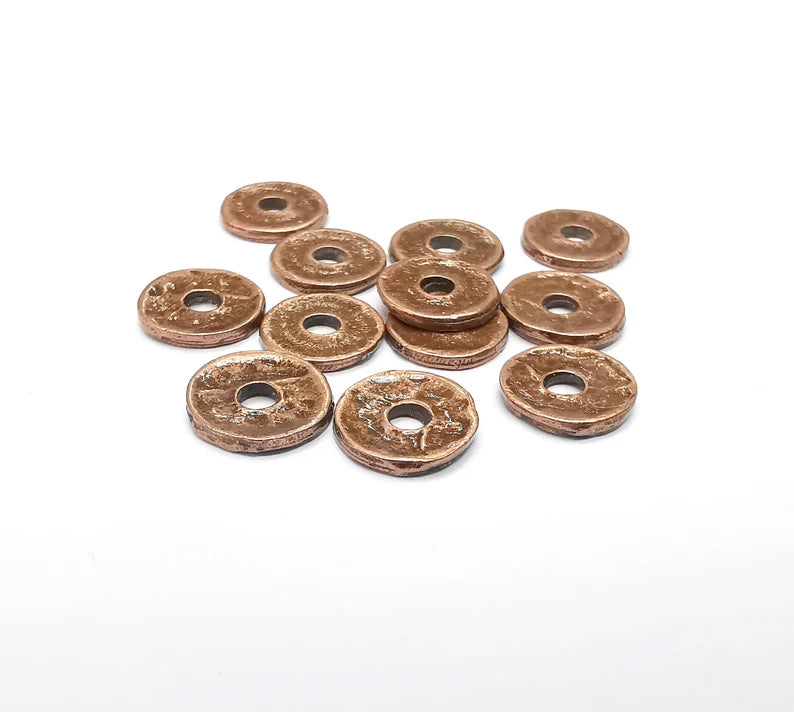 10 Wheel Bead, Perforated Disc, Perforated Connector, Round Jewelry Parts, Bracelet Component, Antique Copper Plated Metal Finding (9mm) G35041