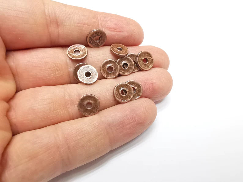 10 Wheel Bead, Perforated Disc, Perforated Connector, Round Jewelry Parts, Bracelet Component, Antique Copper Plated Metal Finding (9mm) G35041