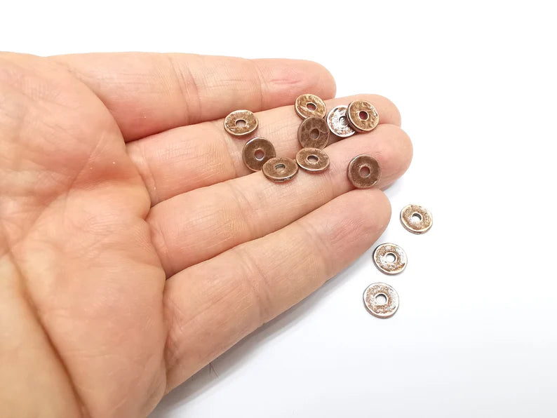 10 Wheel Bead, Perforated Disc, Perforated Connector, Round Jewelry Parts, Bracelet Component, Antique Copper Plated Metal Finding (9mm) G35041