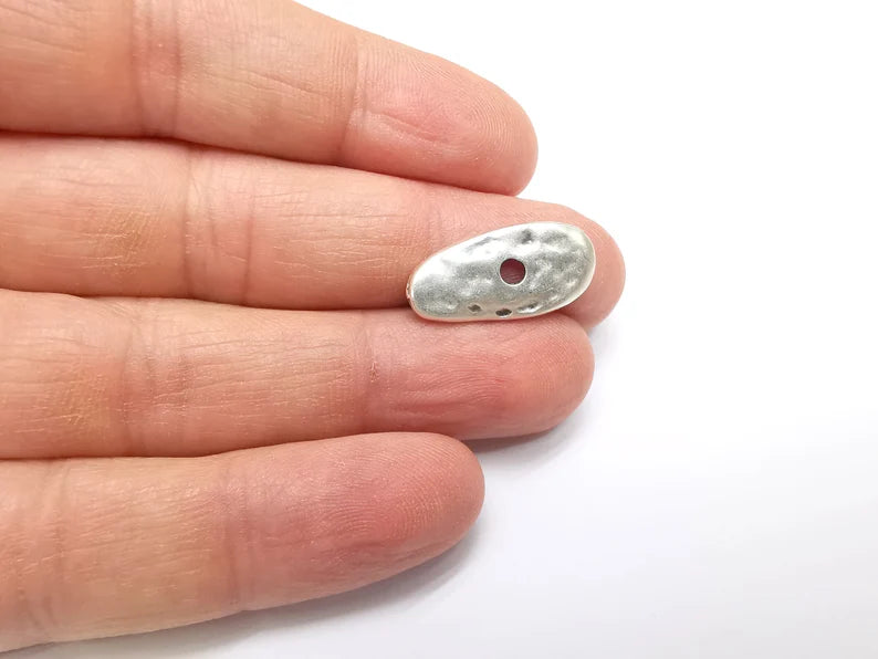5 Organic Textured Perforated Connector, Oval Jewelry Parts, Silver Bracelet Component, Antique Silver Plated Metal Findings (24x11mm) G35044