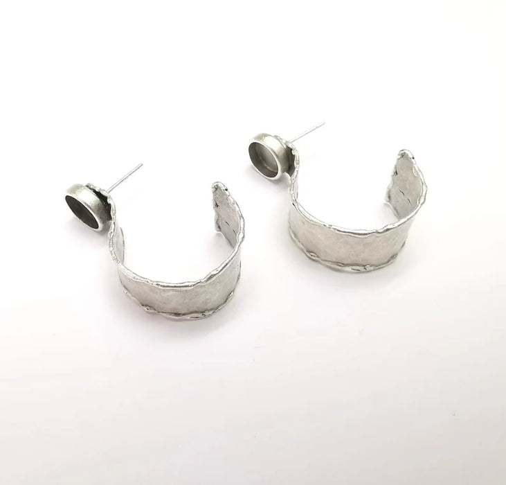 Silver Earring Base, Earring Blank, Ear Settings Bezel, Resin Blank, Cabochon Mountings, Antique Silver Plated Brass (8mm blanks) G35046