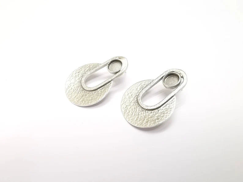 Silver Earring Base, Earring Blank, Ear Settings Bezel, Resin Blank, Cabochon Mountings, Antique Silver Plated Brass (8mm blanks) G35047