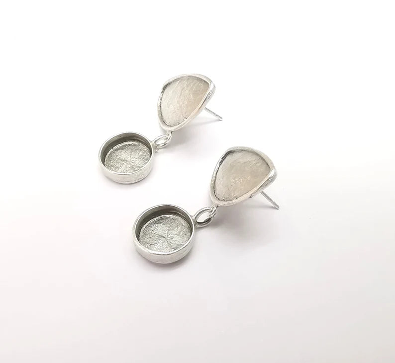 Silver Earring Base, Earring Blank, Ear Settings Bezel, Resin Blank, Cabochon Mountings, Antique Silver Plated Brass (10mm blanks) G35048