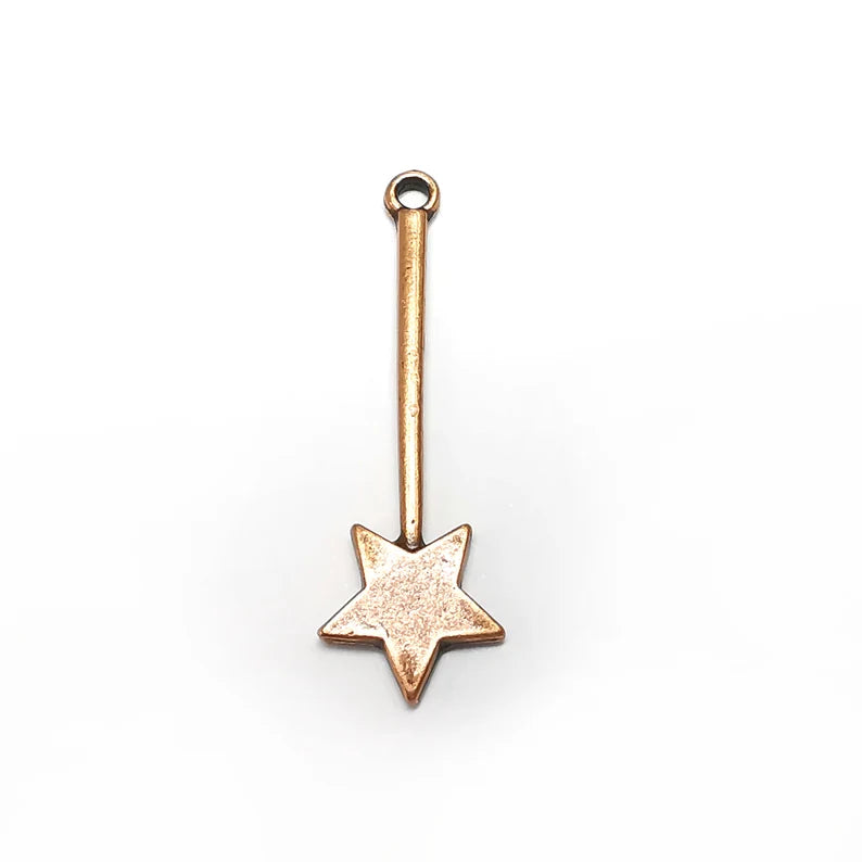 2 Copper Star Charms, Stick Ward Charms, Ethnic Earring Charms, Copper Rustic Pendant, Necklace Parts, Antique Copper Plated 46x14mm G24478