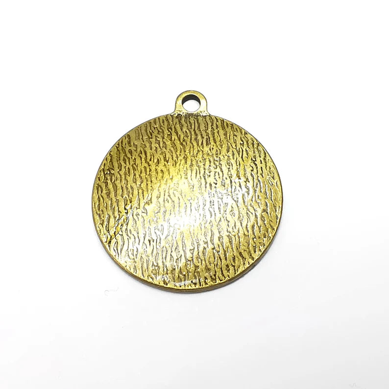 Brushed Pendant, Dome Round Pendant, Medallion, Antique Bronze Plated Metal (39x34mm) G35052