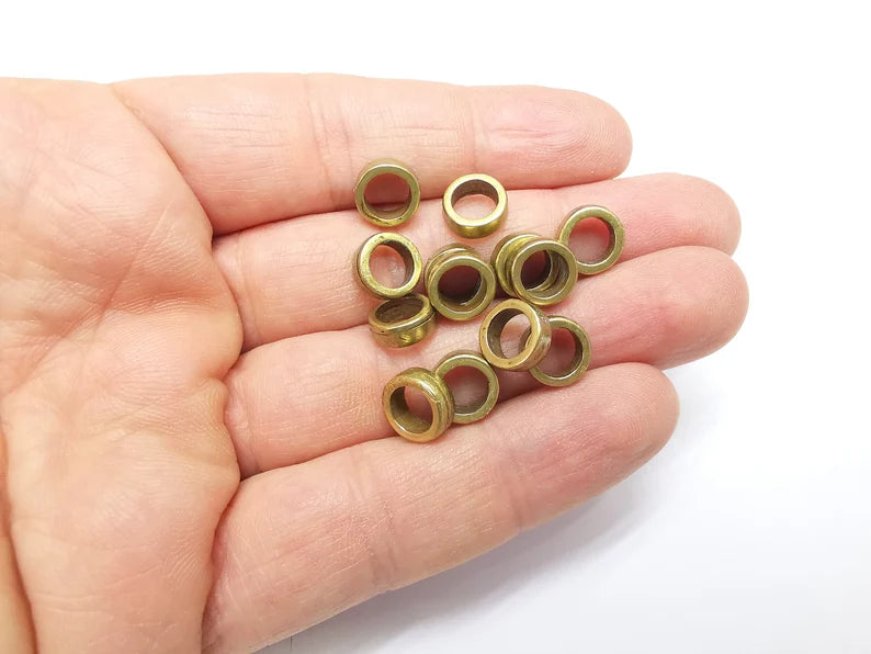 10 Rondelle Beads, Bronze Beads, Bracelet Beads, Wide Hole Beads, Necklace Beads, Antique Bronze Plated Metal 9mm G35055