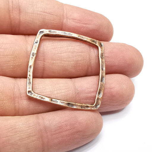 2 Hammered Frame Connector, Square Jewelry Parts, Bracelet Component, Antique Copper Findings, Antique Copper Plated Metal (33mm) G35053