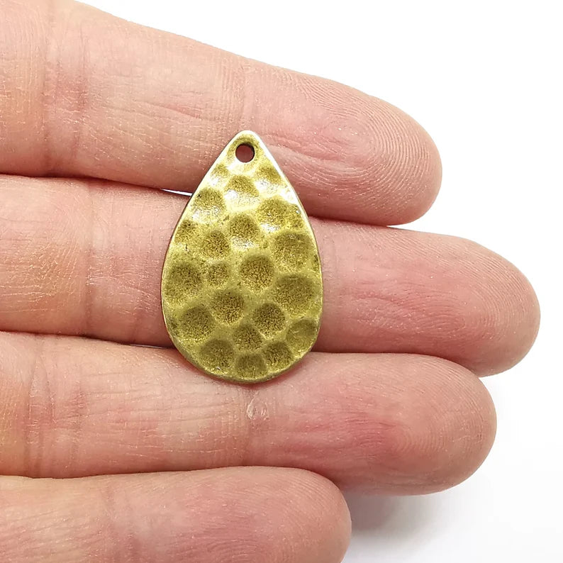 Hammered Drop Charms, Boho Charms, Dangle Charm, DIY Charms, Earring Charm, Teardrop Necklace Parts, Antique Bronze Plated 29x18mm G35201