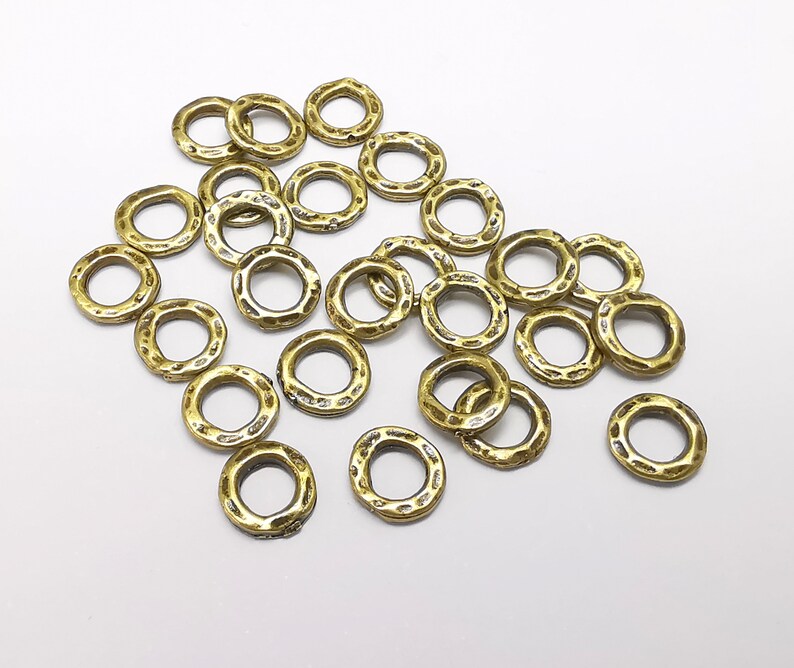 10 Hammered Rondelle Beads, Bronze Beads, Bracelet Beads, Wide Hole Beads, Necklace Beads, Antique Bronze Plated Metal 7mm G35057