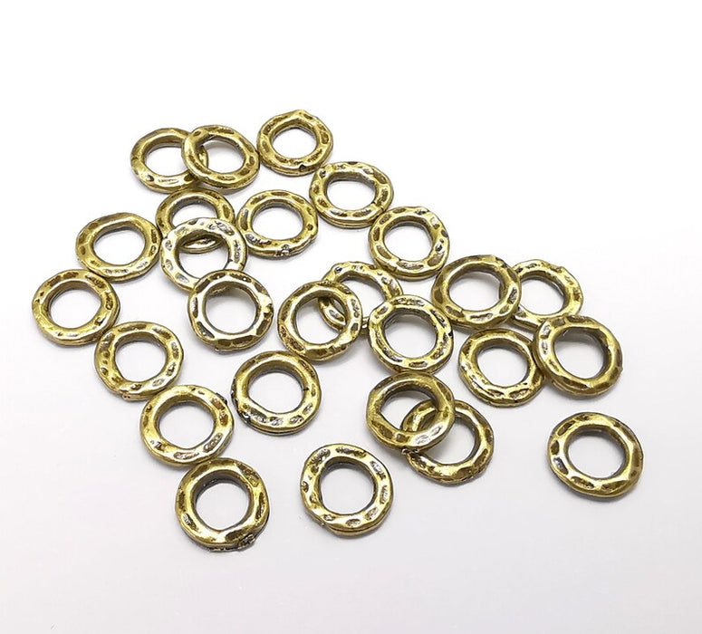 10 Hammered Rondelle Beads, Bronze Beads, Bracelet Beads, Wide Hole Beads, Necklace Beads, Antique Bronze Plated Metal 7mm G35057