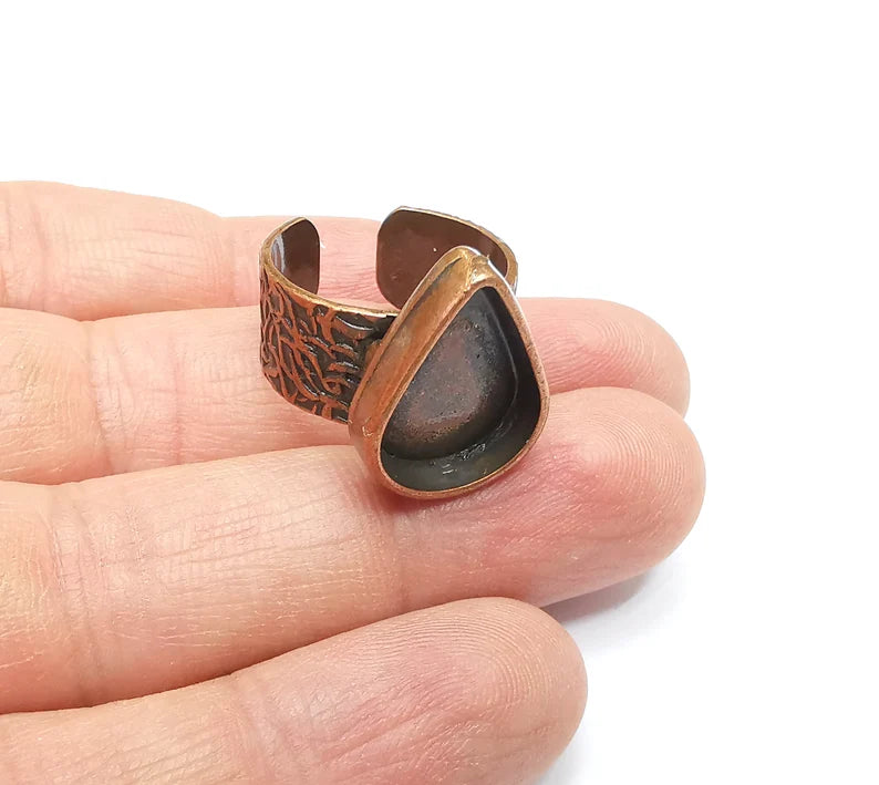 Copper Ring Setting, Cabochon Blank, Resin Bezel, Round Ring Mounting, Epoxy Frame Base, Adjustable Antique Copper Plated 18x13mm G35059