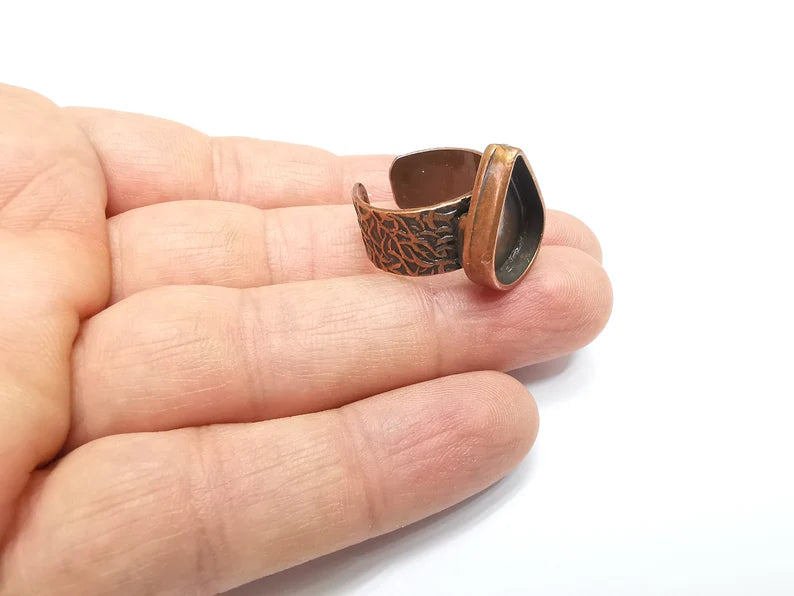 Copper Ring Setting, Cabochon Blank, Resin Bezel, Round Ring Mounting, Epoxy Frame Base, Adjustable Antique Copper Plated 18x13mm G35059