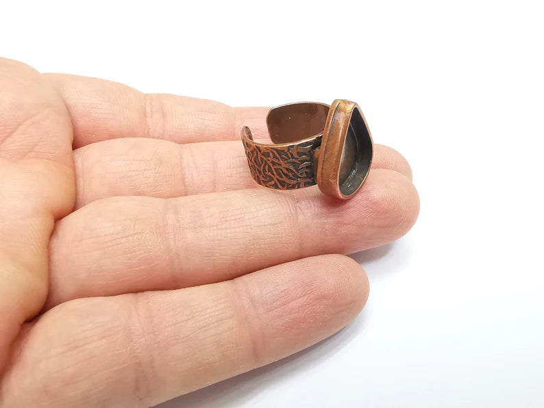 Copper Ring Setting, Cabochon Blank, Resin Bezel, Round Ring Mounting, Epoxy Frame Base, Adjustable Antique Copper Plated 18x13mm G35059