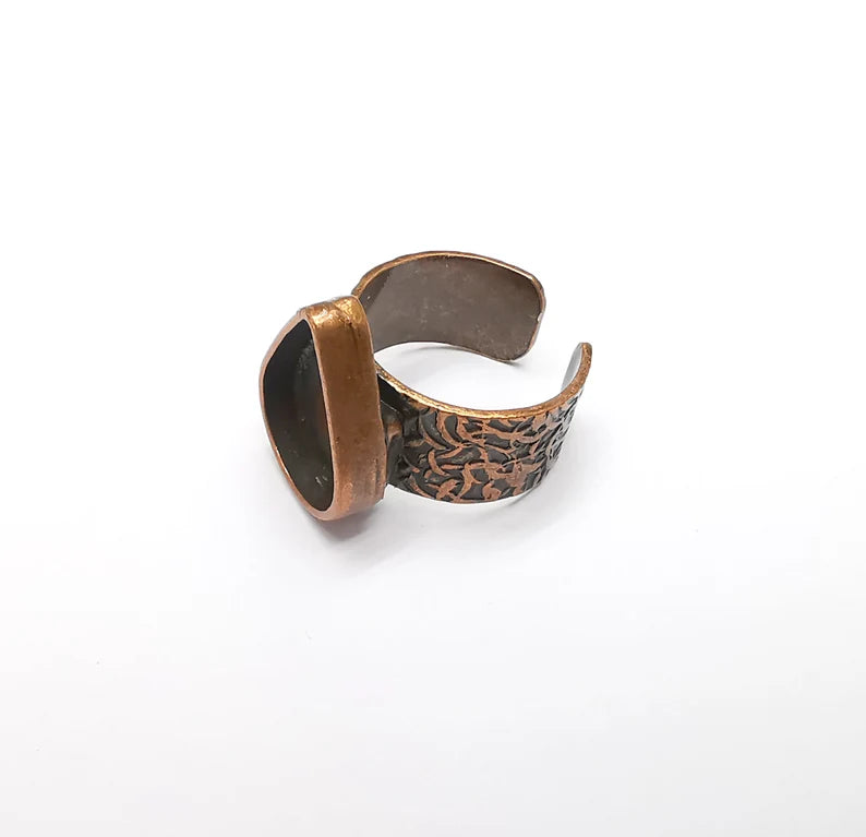 Copper Ring Setting, Cabochon Blank, Resin Bezel, Round Ring Mounting, Epoxy Frame Base, Adjustable Antique Copper Plated 18x13mm G35059