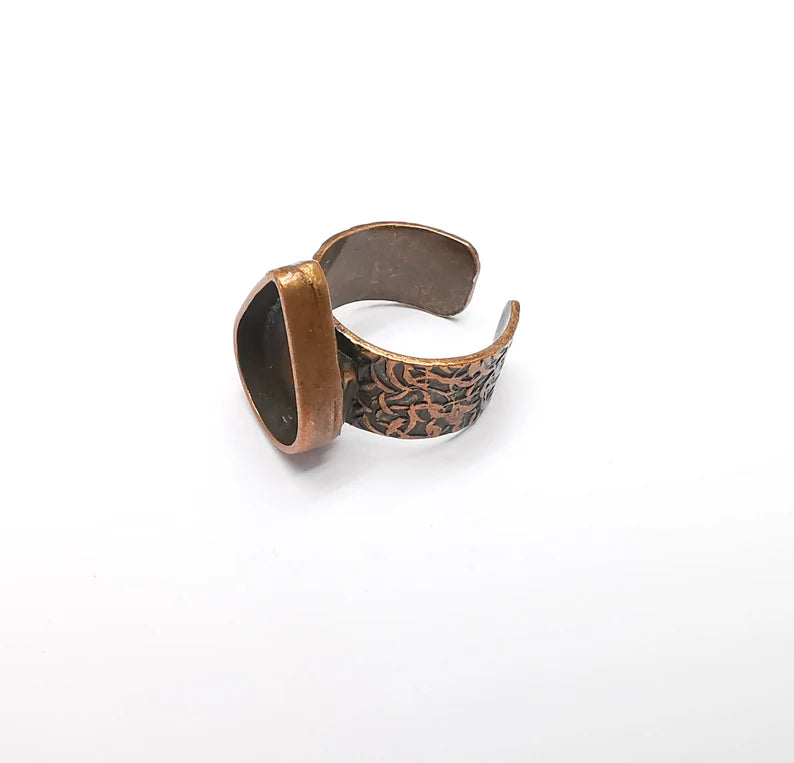 Copper Ring Setting, Cabochon Blank, Resin Bezel, Round Ring Mounting, Epoxy Frame Base, Adjustable Antique Copper Plated 18x13mm G35059