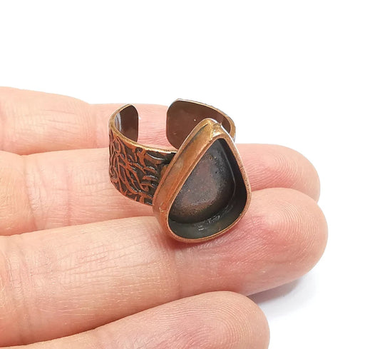 Copper Ring Setting, Cabochon Blank, Resin Bezel, Round Ring Mounting, Epoxy Frame Base, Adjustable Antique Copper Plated 18x13mm G35059