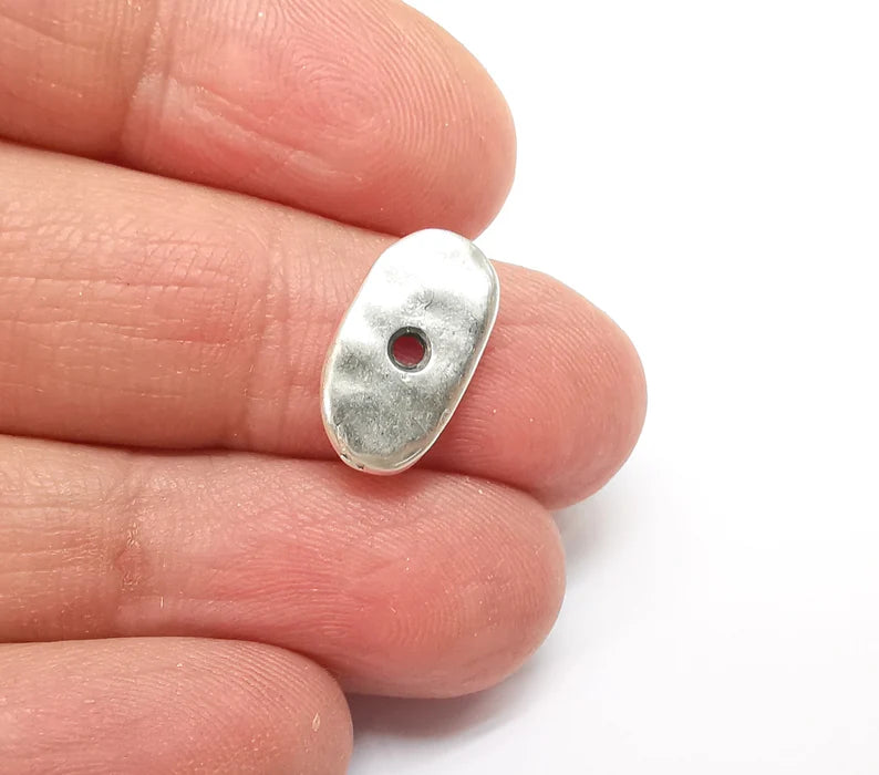 5 Organic Textured Connector, Oval Jewelry Parts, Silver Bracelet Component, Antique Silver Plated Metal Findings (16x8mm) G35205