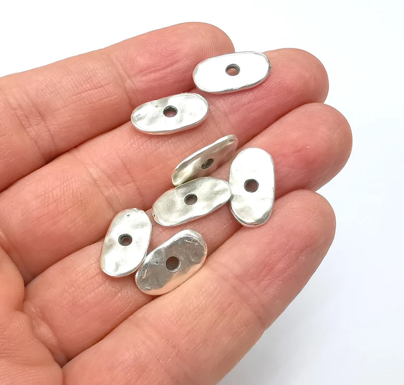 5 Organic Textured Connector, Oval Jewelry Parts, Silver Bracelet Component, Antique Silver Plated Metal Findings (16x8mm) G35205