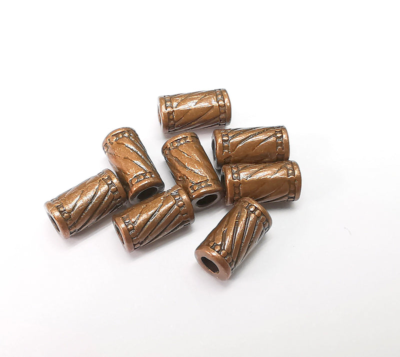10 Tube Beads, Cylinder Beads, Copper Beads, Bracelet Beads, Twisted Beads, Necklace Beads, Antique Copper Plated Metal 10x5mm G35208