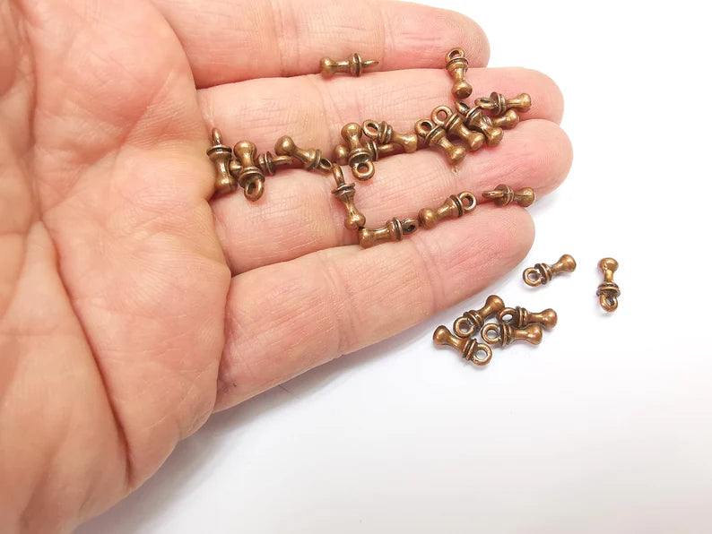 10 Copper Dangle Charms, Boho Charms, Bracelet Charms, Earring Charms, Copper Pendant, Necklace Parts, Antique Copper Plated 12x4mm G35210