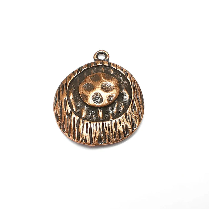 Hammered Mystic Charms, Round Charms, Ethnic Earring Charms, Copper Rustic Pendant, Necklace Parts, Antique Copper Plated 34x29mm G35062