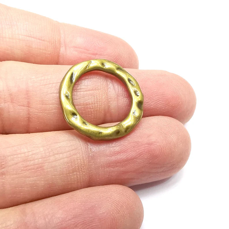 5 Organic Round Circle Connector, Jewelry Parts, Hammered Bracelet Component, Antique Bronze Finding, Antique Bronze Plated (21mm) G35064