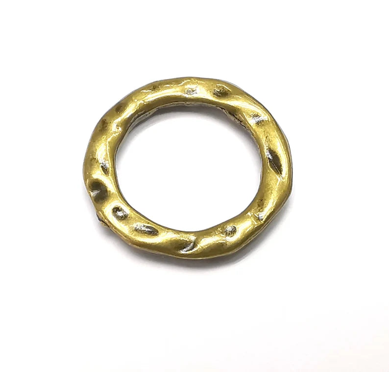 5 Organic Round Circle Connector, Jewelry Parts, Hammered Bracelet Component, Antique Bronze Finding, Antique Bronze Plated (21mm) G35064