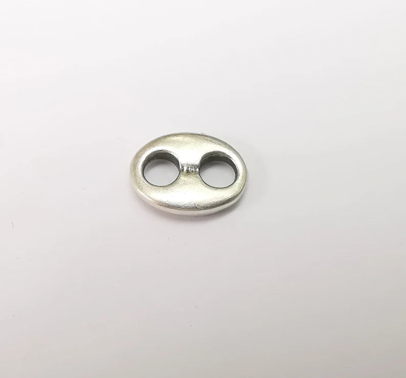 5 Two Hole Connector, Oval Jewelry Parts, Silver Bracelet Component, Antique Silver Findings, Antique Silver Plated Metal (16x12mm) G35211