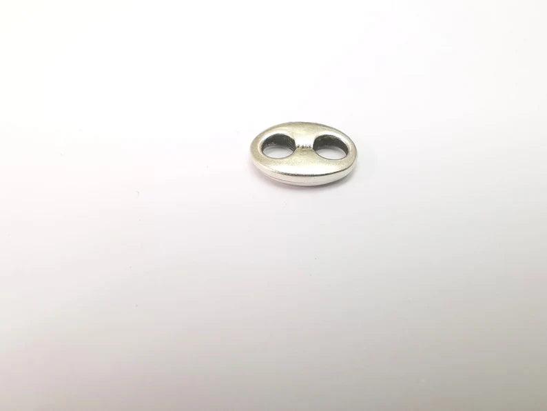 5 Two Hole Connector, Oval Jewelry Parts, Silver Bracelet Component, Antique Silver Findings, Antique Silver Plated Metal (16x12mm) G35211