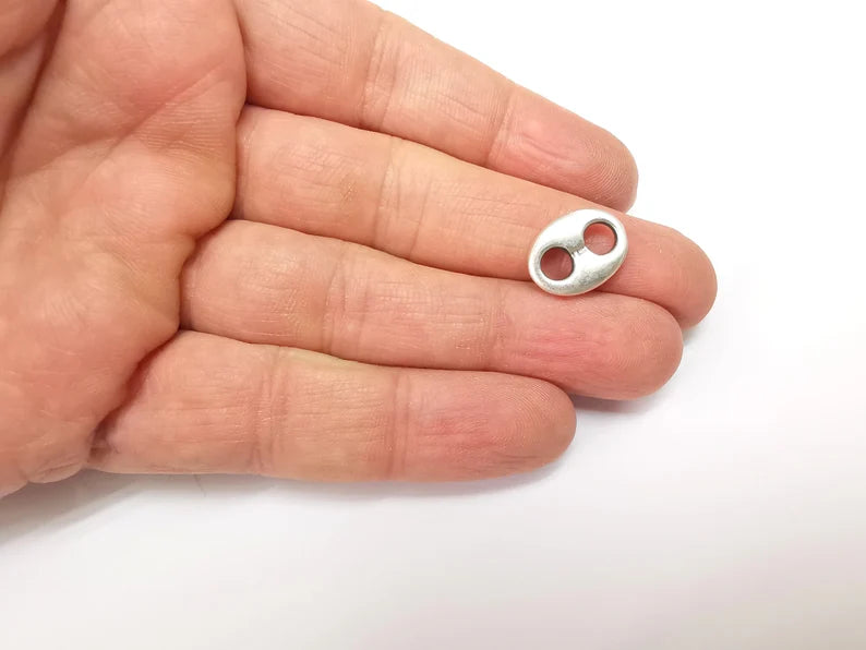 5 Two Hole Connector, Oval Jewelry Parts, Silver Bracelet Component, Antique Silver Findings, Antique Silver Plated Metal (16x12mm) G35211