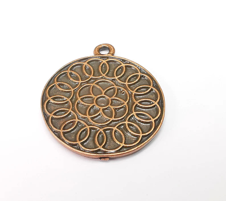 Copper Mandala Charms, Medallion Charms, Locket Pendant, Earring Charms, Boho Charms, Round Charms, Antique Copper Plated (39x33mm) G35212