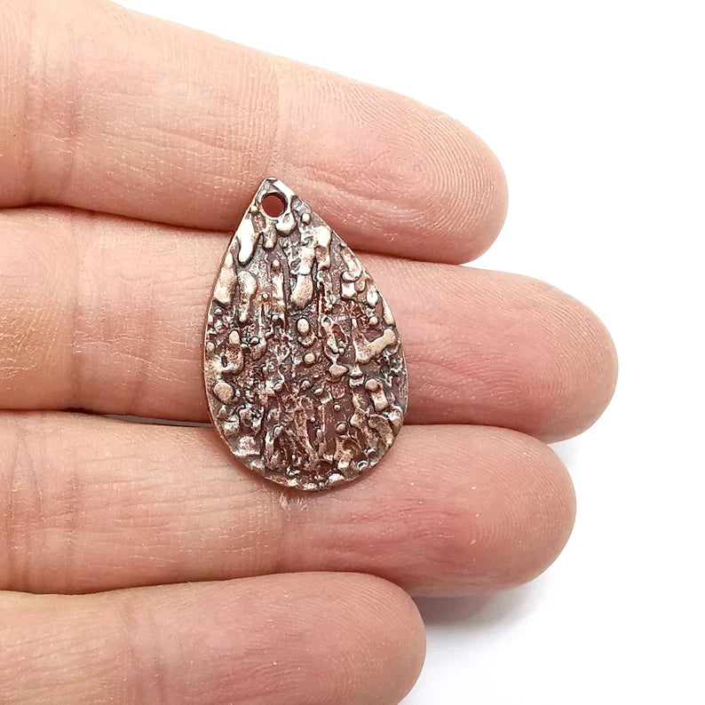 2 Drop Dangle Charms, Copper Boho Charms, Rustic Charms, Earring Charms, Copper Pendant, Necklace Parts, Antique Copper Plated 29x19mm G35232