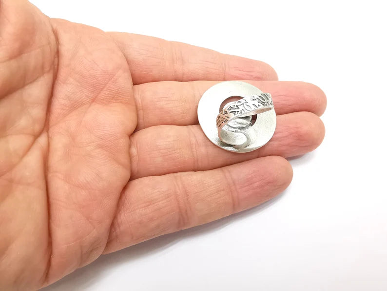 Hammered Circled Branch Ring Setting, Cabochon Blank, Resin Bezel Mounting, Epoxy Frame, Adjustable Antique Silver Plated Brass 10mm G35241
