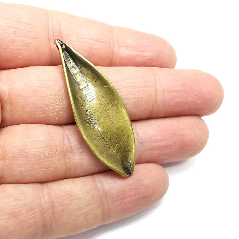Leaf Charms, Bronze Floral Charms, Earring Charms, Bronze Pendant, Necklace Pendant, Antique Bronze Plated Metal 51x18mm G35068