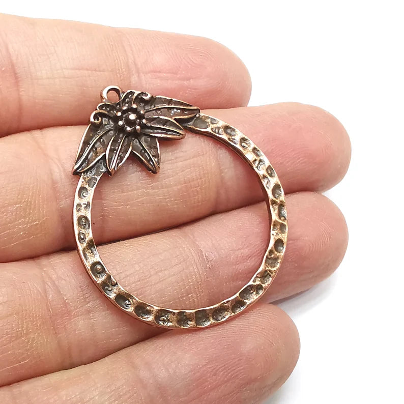 Fruit Charms, Tropical Charms, Ethnic Earring Charms, Copper Rustic Pendant, Necklace Parts, Antique Copper Plated 41x35mm G35069