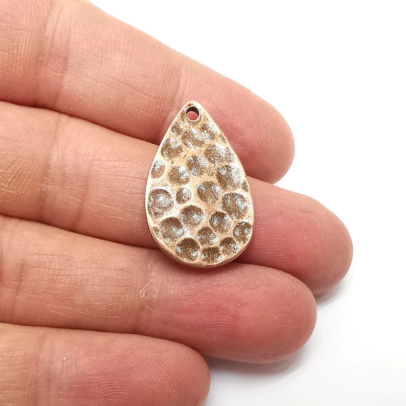 2 Hammered Drop Charms, Boho Charms, Dangle Charm, DIY Charms, Earring Charm, Teardrop Necklace Parts, Antique Copper Plated 29x18mm G35248