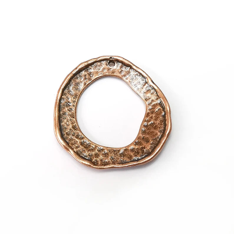 Hammered Dangle Charms, Round Charms, Rustic Charms, Earring Charms, Copper Pendant, Necklace Parts, Antique Copper Plated 39x37mm G35250