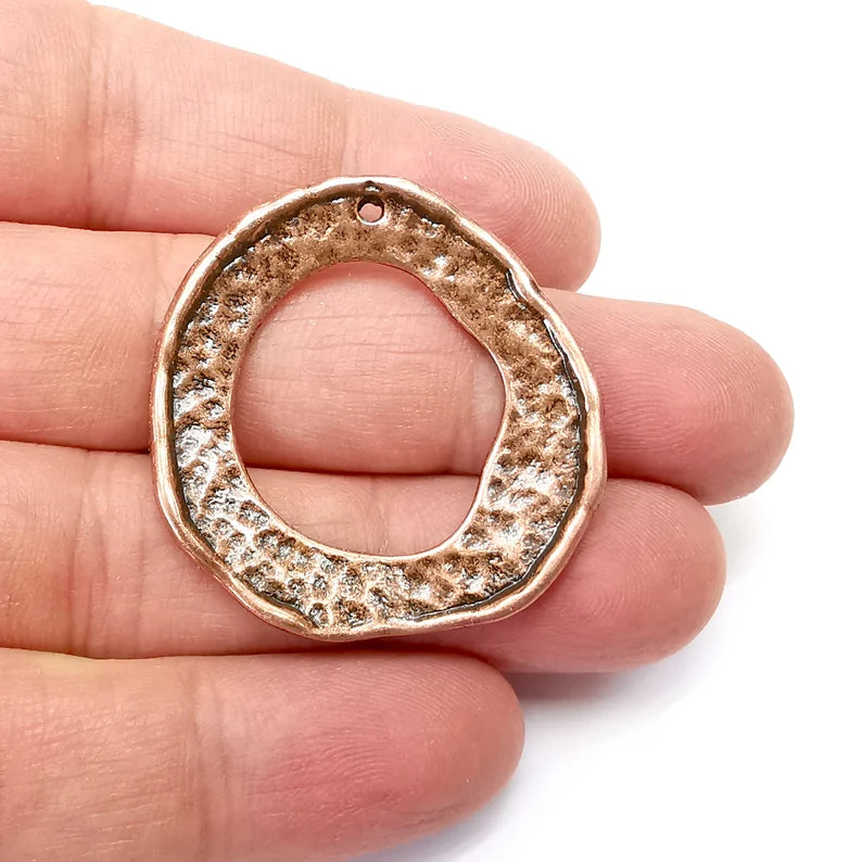 Hammered Dangle Charms, Round Charms, Rustic Charms, Earring Charms, Copper Pendant, Necklace Parts, Antique Copper Plated 39x37mm G35250