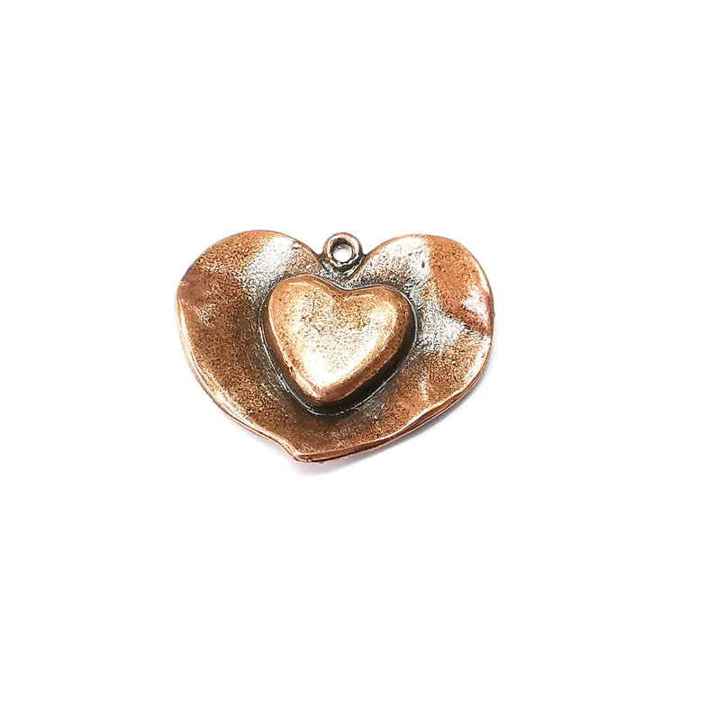 Heart Charms, Boho Charms, Love Charms, Dangle Earring Charms, Copper Pendant, Necklace Parts, Antique Copper Plated 34x27mm G35253