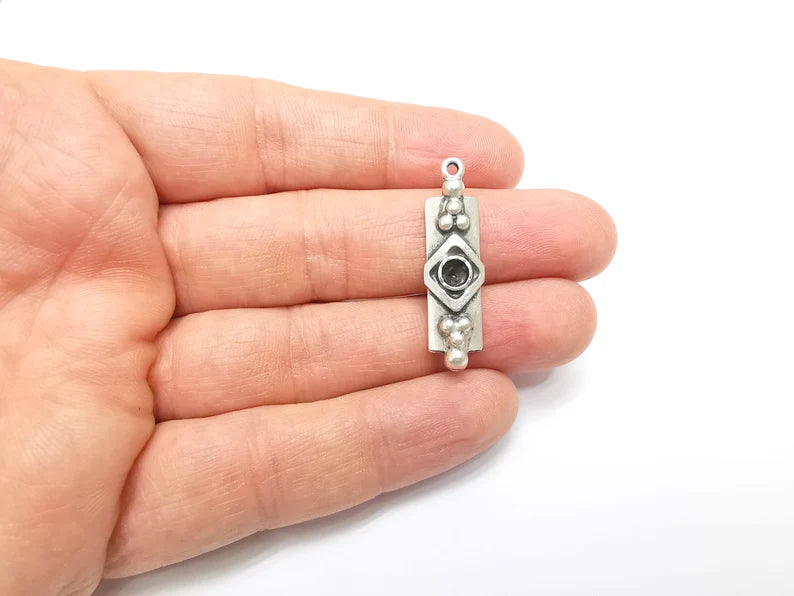 2 Silver Boho Charms, Love Charms, Dangle Earring Charms, Silver Pendant, Necklace Parts, Antique Silver Plated 36x10mm G35077