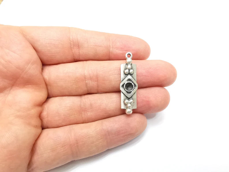 2 Silver Boho Charms, Love Charms, Dangle Earring Charms, Silver Pendant, Necklace Parts, Antique Silver Plated 36x10mm G35077