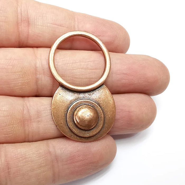 Circle Charms, Disc Round Charms, Ethnic Earring Charms, Copper Rustic Pendant, Necklace Parts, Antique Copper Plated 44x25mm G35081