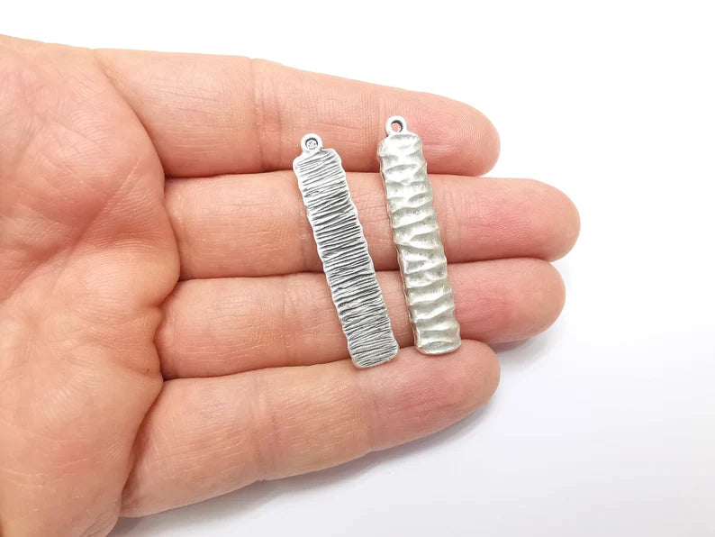 2 Dangle Charms, Boho Charms, Stalactite Charms, Earring Charms, Silver Pendant, Necklace Parts, Antique Silver Plated 45x9mm G35085