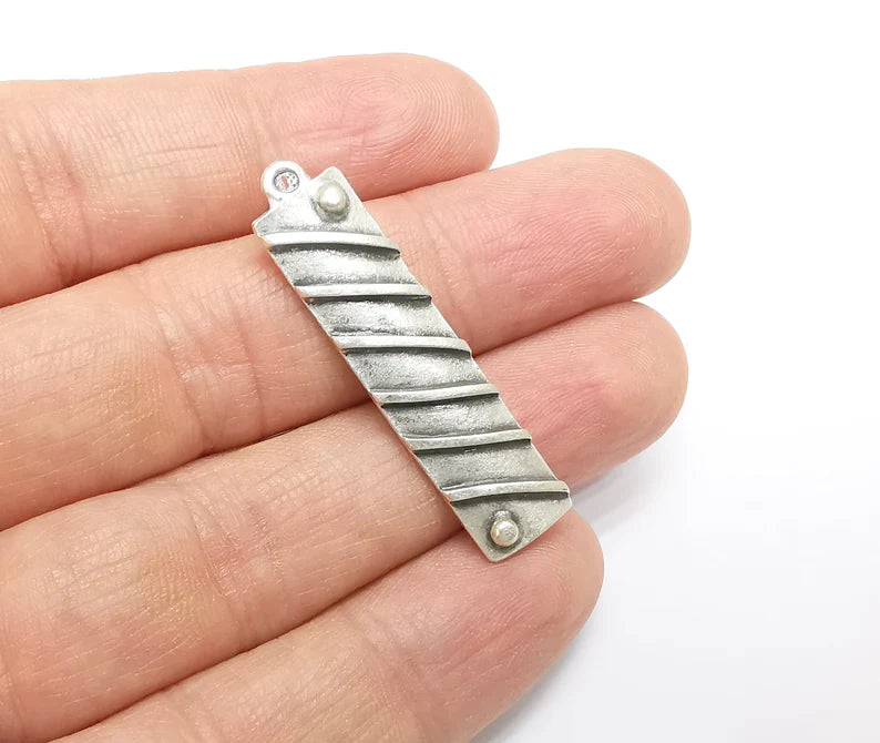 2 Silver Dangle Charms, Boho Charms, Stalactite Charms, Earring Charms, Silver Pendant, Necklace Parts, Antique Silver Plated 42x10mm G35088