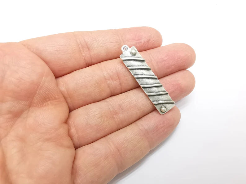 2 Silver Dangle Charms, Boho Charms, Stalactite Charms, Earring Charms, Silver Pendant, Necklace Parts, Antique Silver Plated 42x10mm G35088