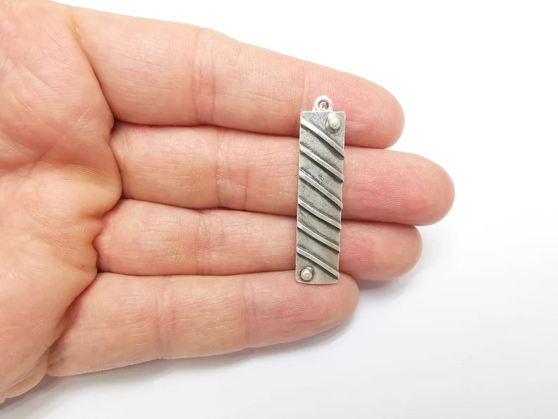 2 Silver Dangle Charms, Boho Charms, Stalactite Charms, Earring Charms, Silver Pendant, Necklace Parts, Antique Silver Plated 42x10mm G35088