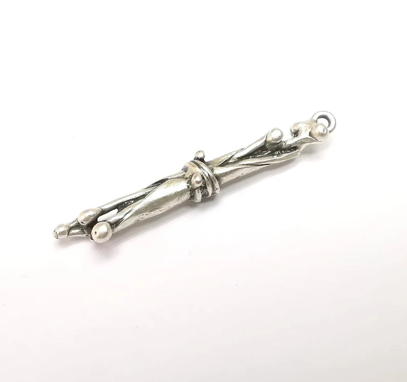 Silver Dangle Charms, Boho Charms, Rustic Charms, Earring Charms, Silver Pendant, Necklace Parts, Antique Silver Plated 59x6mm G35090