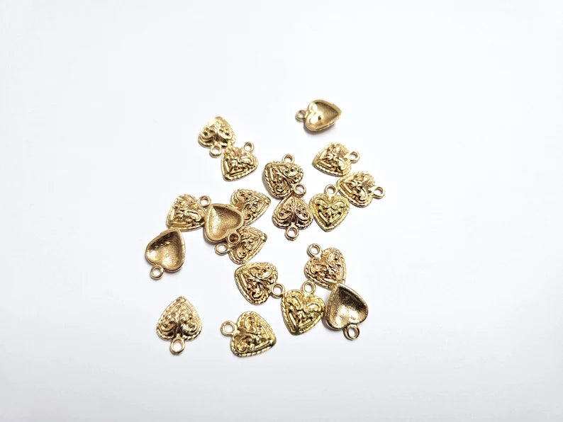 5 Heart Charms Raw Brass Plated Charms (13x10mm) G35256