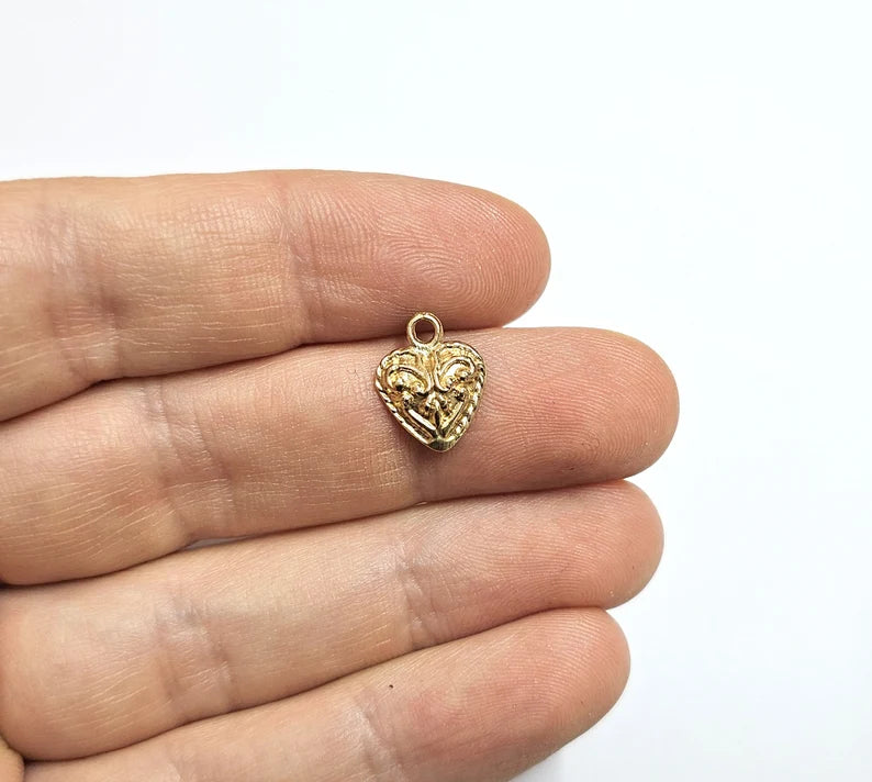 5 Heart Charms Raw Brass Plated Charms (13x10mm) G35256